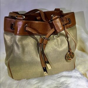 Michael Kors Gold Canvas Drawstring Tote